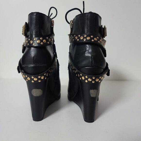 BCBGeneration Larissa Studded Strappy Wedge Lace Up Ankle Boots, Black size 7 - Picture 11 of 13